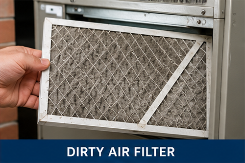 Dirty air filter causing low airflow and a frozen AC coil