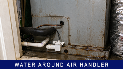 Water around air handler after frozen AC coil thaws