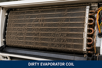 Dirty air filter causing low airflow that can lead to AC water leaks